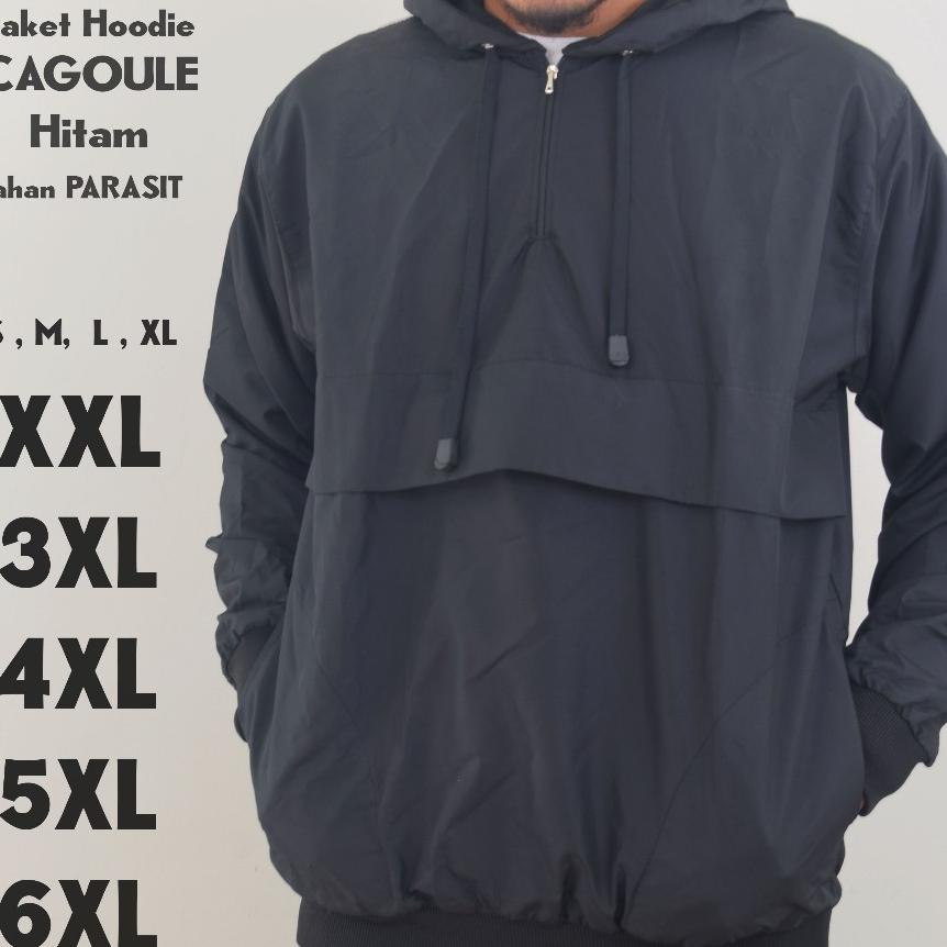 Jaket Parasut Cagoule Jumbo Hitam Hoodie S M L Xl Xxl 3Xl 4Xl 5Xl 6Xl Pria Windbreaker Biglab Big Si