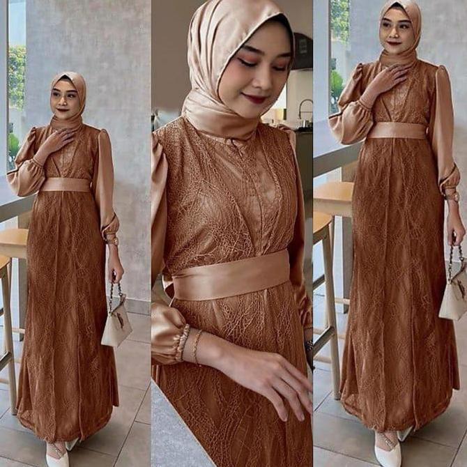 Khza- Gamis Yeva Dress Brukat Busui Friendly/ Gamis Elegan Kondangan Pesta Meh Terkini Gaun Remaja B
