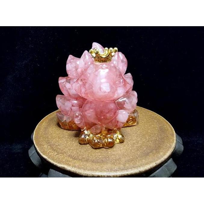 Pajangan FengShui Batu Alam Resin Filling 9 Tails Fox Gold Flakes Z002