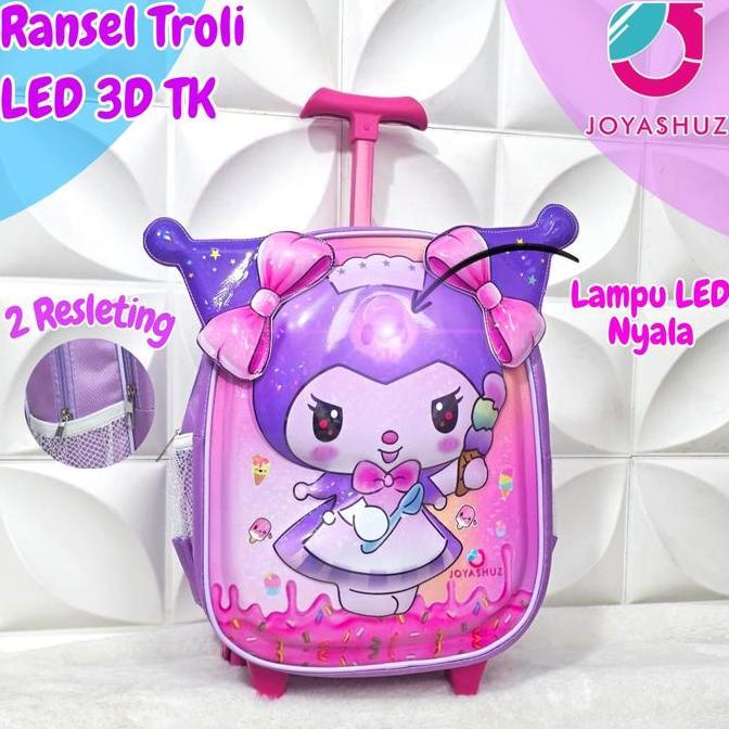 Tas Sekolah Anak Perempuan Kuromi Troli Anak TK SD My Melody 3D Timbul - Tas Troli Anak Set - Tas Ku