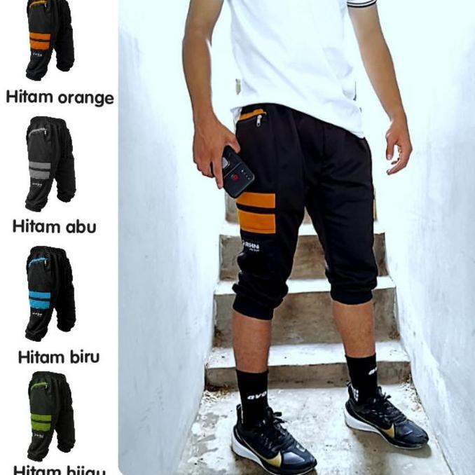 New- Youuu- Celana Jogger Pendek Olahraga Rhn My Style 3/4 Kain Fleece Nyaman Hitam Oren Abu Sport D