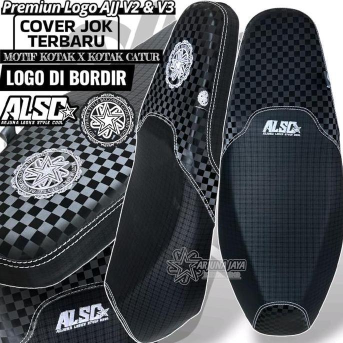 SARUNG DAN KULIT JOK MOTOR ARJUNA V2 DAN MODE V3 BORDIR KOTAK CATUR X CATUR SALUR HITAM TERBARU BISA