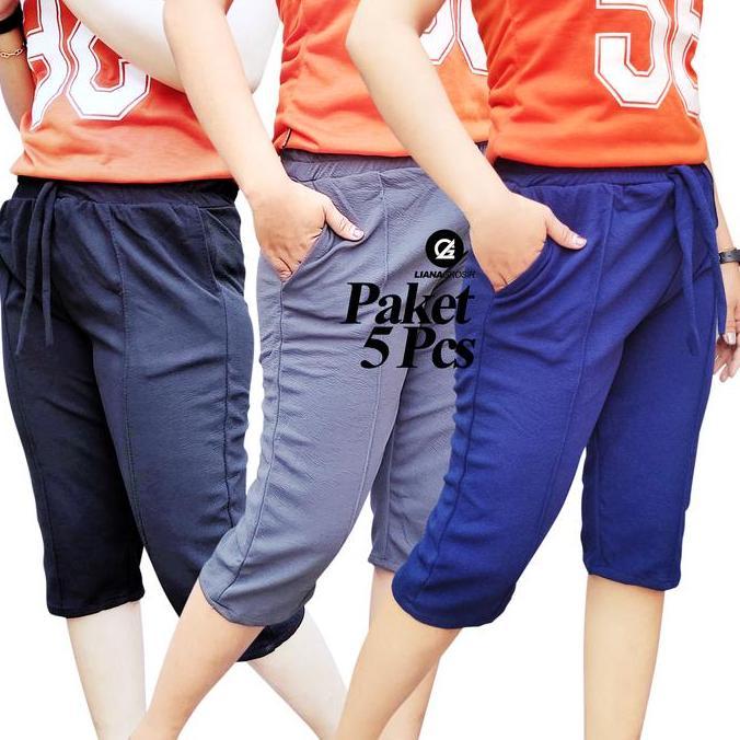 Tokobambang_mas - ( PAKET 5 PCS ) Celana Pendek Wanita 7/8 Polos Bawah Lutut Santai Casual Model Pen