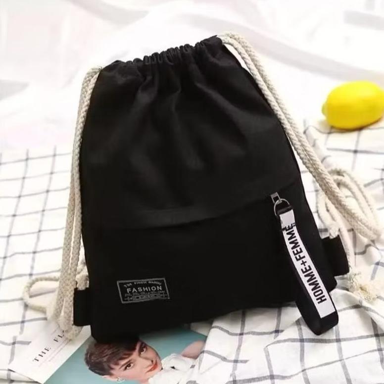 Tas serut ransel multifungsi tas gendong Pria Wanita bahan kanvas