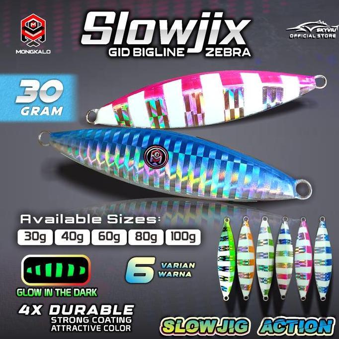 Metal jig MONGKALO SLOWJIX Hologram Garis GID ZEBRA 30 g 40 g 60 gr 80 100 gr Umpan Pancing Mancing 