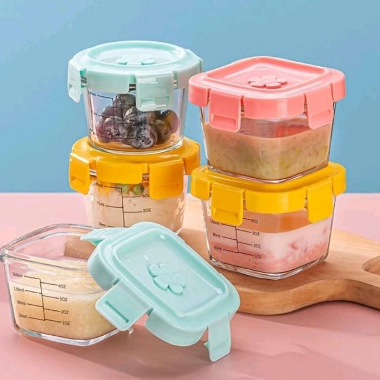 CUCI GUDANG Ideame Tempat Mpasi Kaca/ Wadah Penyimpanan Mpasi Kotak/ Baby Food Container Penutup / W