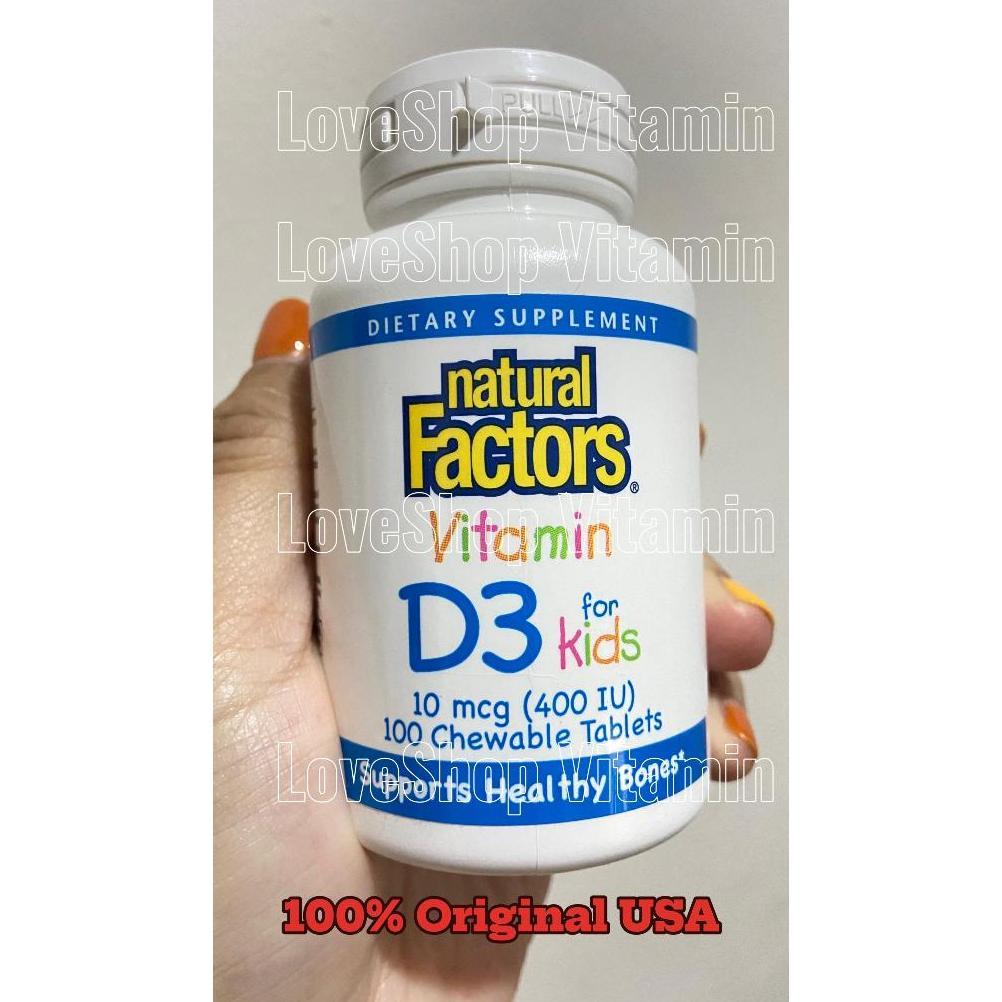 NATURAL FACTORS VITAMIN D3 FOR KIDS TABLETS TABLET VIT D ANAK 400 IU 100% ORIGINAL USA BISA DIKUNYAH