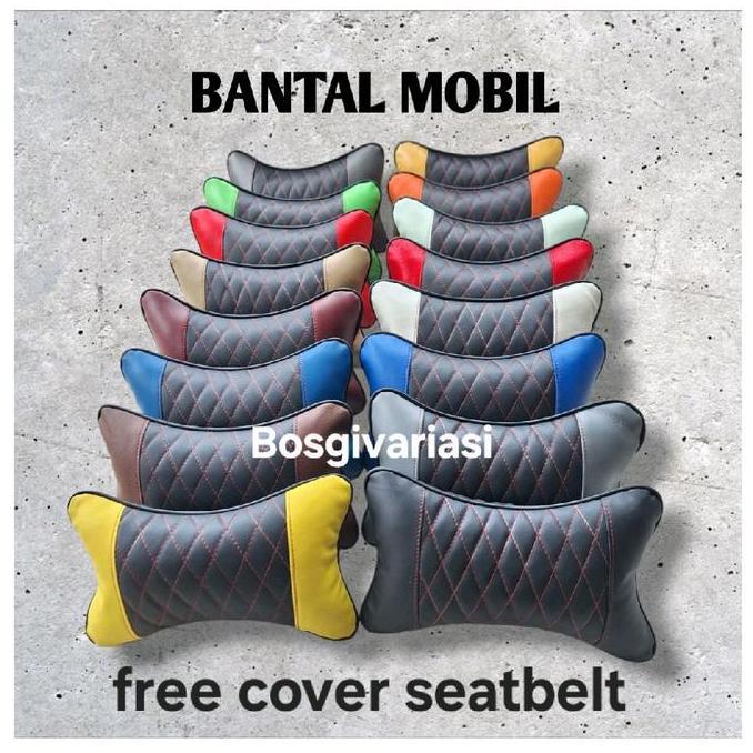 Bantal mobil kulit / Bantal leher mobil free cover seatbelt / bantal sandaran leher kepala mobil / h