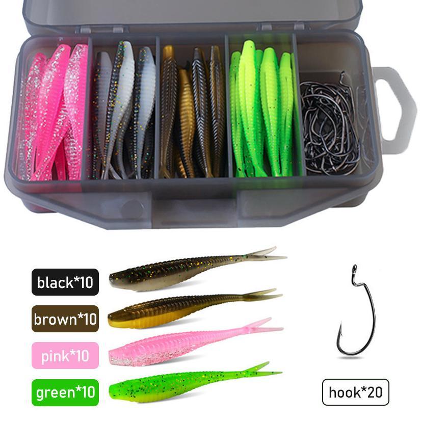 61Pcs Umpan Soft Lure 1set Soft Bait Fishing Lure Umpan Pancing Gabus Umpan Lembut, SET 1=40 soft lu