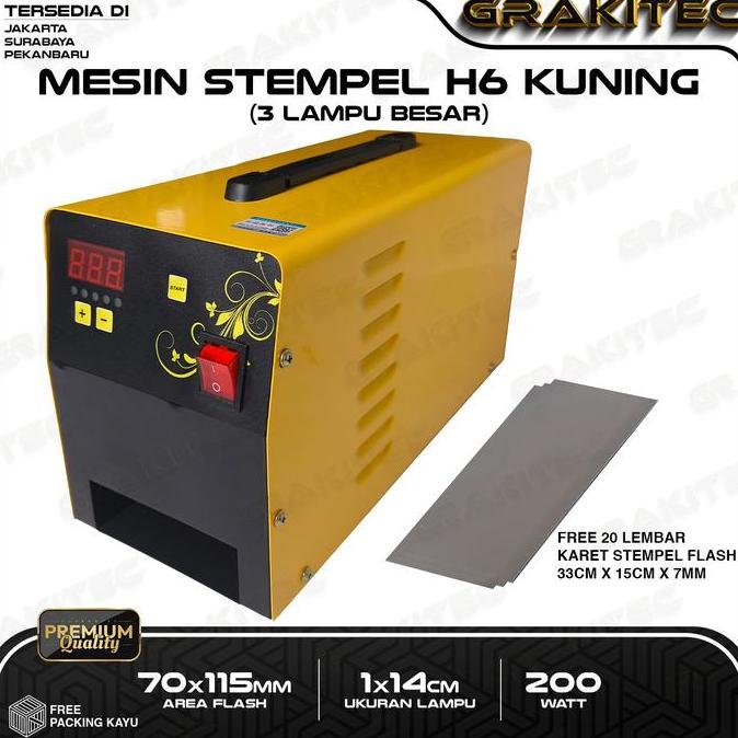 Grakitec Mesin Stempel H6 Kuning 3 Lampu - 1x Flash Jadi