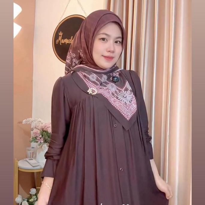 ( LANGSUNG KIRIM )Nadira Set Hijab Rayon Twill / Gamis  Muslim Polos Full Kancing