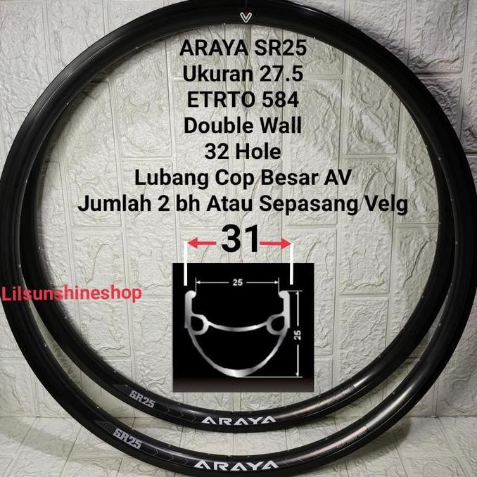 Promo Rims Velg 27.5 32H Araya Sr25 Lubang 32 Double Wall Pentil Av Rim Brake Line Jumlah Sepasang C