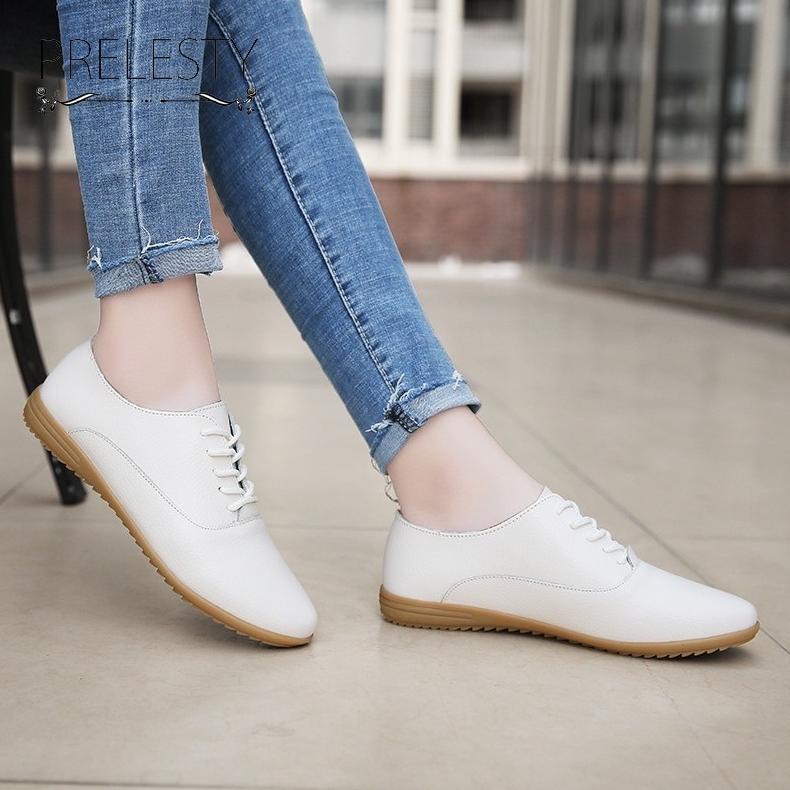 CUCI GUDANG 100% KULIT ASLI IMPORT SEPATU KERJA WANITA FLAT SHOES NYAMAN CEWEK KEKINIAN SEPATU TALI 