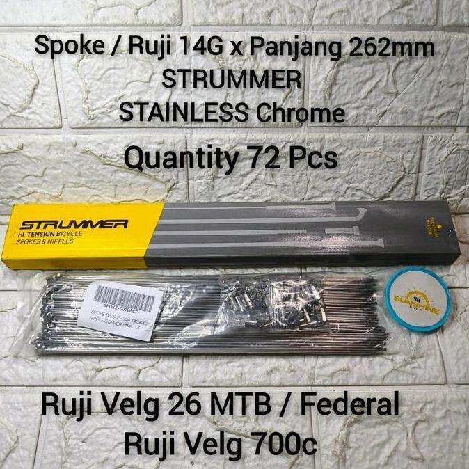 Spoke Ruji Jari 262 STRUMMER Stainless Chrome 14G x 262mm Rims 26 MTB Federal Velg Datar Dan Rim Roa