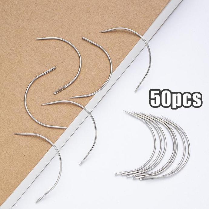 COLOCAS 50pcs Curve Needle Jarum lengkung Jahit Tangan Bentuk C Jarum Jahit Jok Jarum Tangan Set Unt