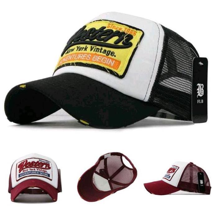 EXTLYPO FLB Topi Trucker Baseball Cap Snapback Jaring Mesh Hat Model Western New York Vintage F207