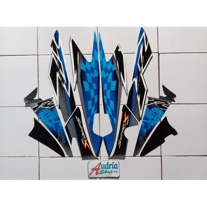 Striping Stiker Motor Honda Supra X 125R 2008 Silver-Biru