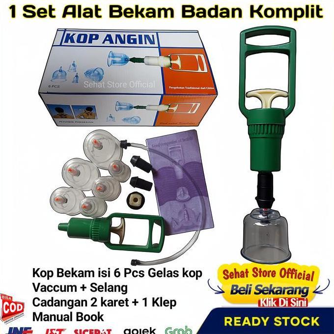 Fitplus- Alat Terapi Bekam Set Isi 6 Tabung Gelas 1 Seat Box Cup Badan Komplit Kop Angin Becam Tubuh