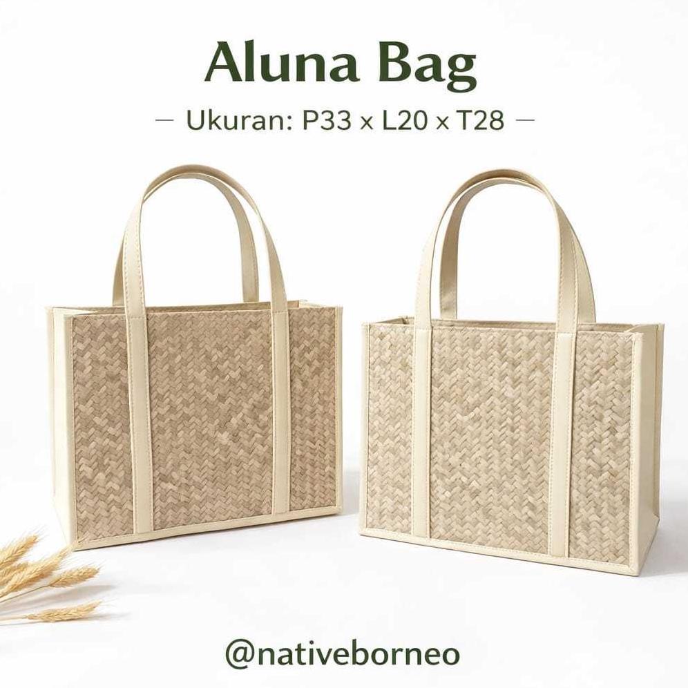 Aluna Bag - Tas pandan natural kulit putih, Tas anyaman pandan putih, Tas hampers besar, Tas anyam h