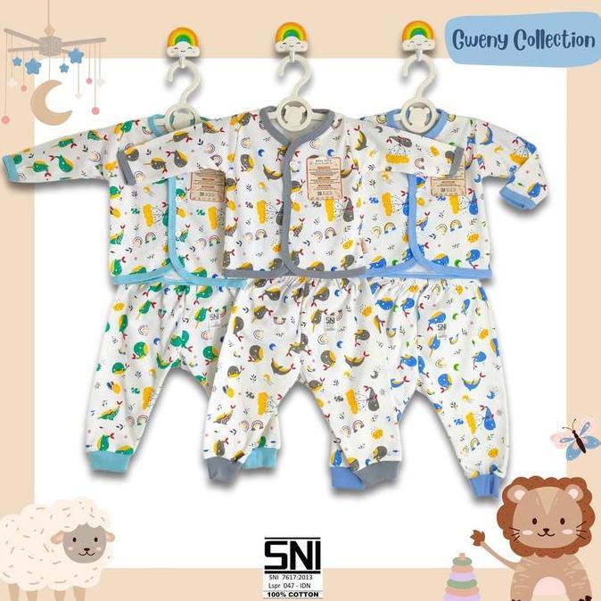 Baby Glow -  Setelan Bayi Motif Whale Baju Celana Cotton Doble Knitted -  Baju Celana Bayi Cewek Cow