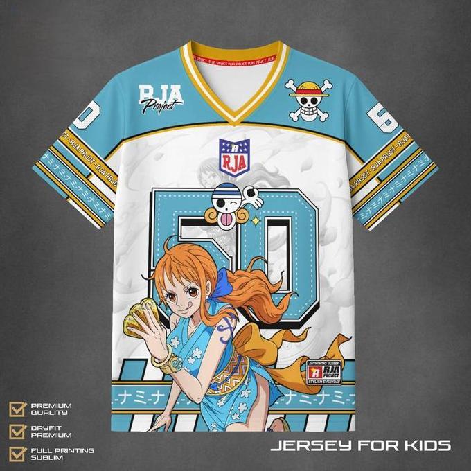 Kidsshirt- Jersey Anak Luffy One Piece | Baju Anime Anak Luffy Jersey Keren | Kaos Jersey Anak Luffy