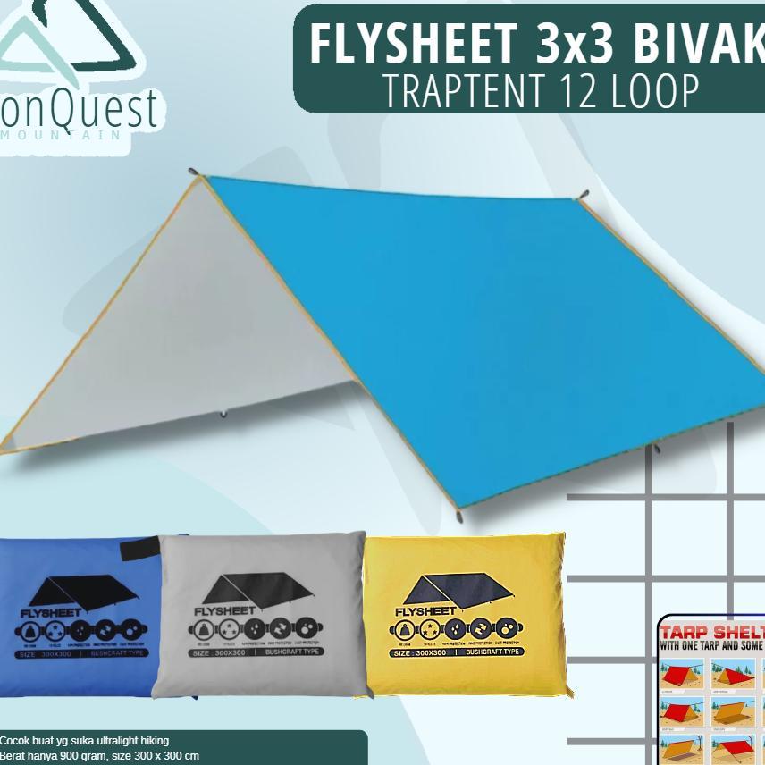 Flysheet 3X3 Bivak Traptrent - Terpal Tenda 3X3 - Flysheet 3X3  - Flysheet 3X3 19 Loop - Flysheet 3X