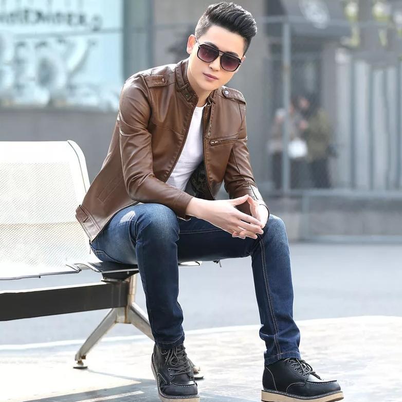 HOT DEALS Jaket kulit pria slimpit casual kain keren distro  leather  lembut nyaman waterproof  outd