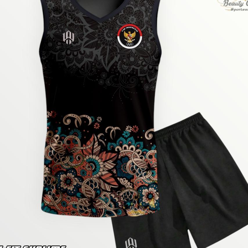 Setelan Jersey Olahraga Singlet Timnas Motif Batik Logo Garuda Printing Sublime Kaos Lekbong Futsal 
