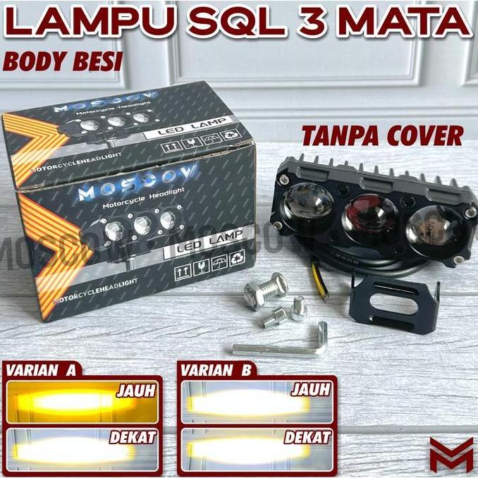 LAMPU TEMBAK SOROT MINI 3 MATA 2 WARNA SQL NON DEVIL AC DC MOTOR MOBIL TRUK SUPER BRIGHT 18W DC 12-8