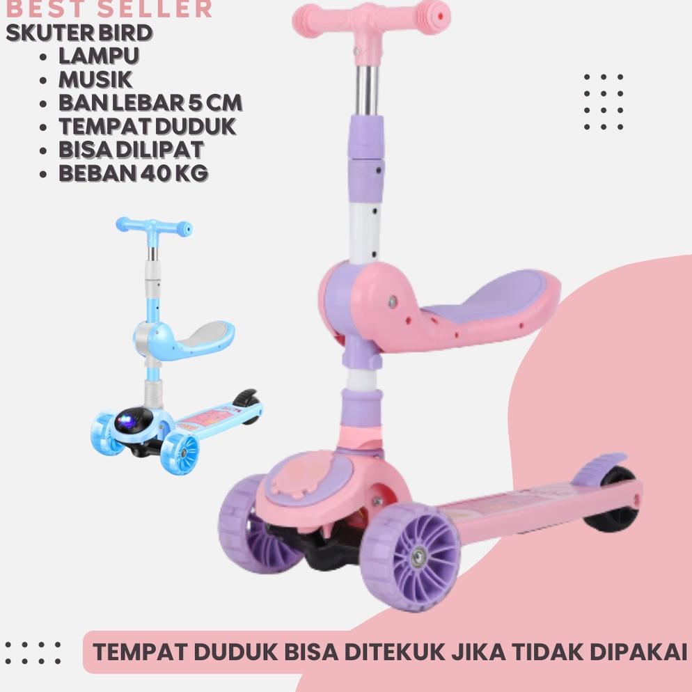 SCOOTER ANAK SKUTER OTOPED RODA 3 DENGAN TEMPAT DUDUK MUSIK LAMPU YG MENYALA MULTIFUNGSI ANAK PEREMP