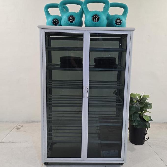 TC ALUMINIUM 80X38X128 s LEMARI RAK SEPATU 7 SUSUN ALUMINUM SILVER HOLLOW 20U KACA 3 MM RIBEN MUAT 2