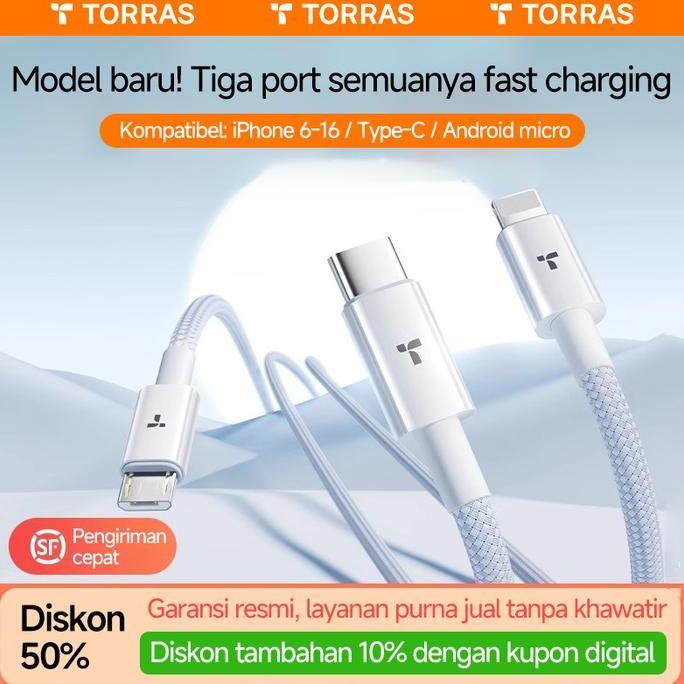 TORRAS Cable 3-in-1 Fast Charging Tipe C, Lightning, Android, Kompatibel , , , ,