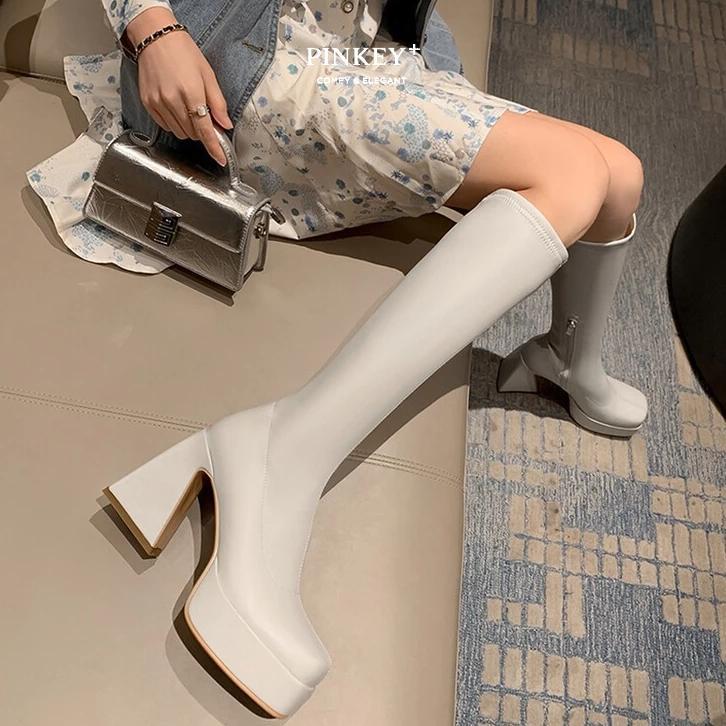 BEST SALE PINKEY P295 Boots Panjang Wanita Heels 10cm Platform Hitam Putih