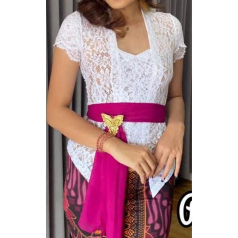 PROMO Kebaya Bali Brokat Sofia Strecth Lengan Pendek Model Lilit Warna Army Juwet Hitam Putih Maroon