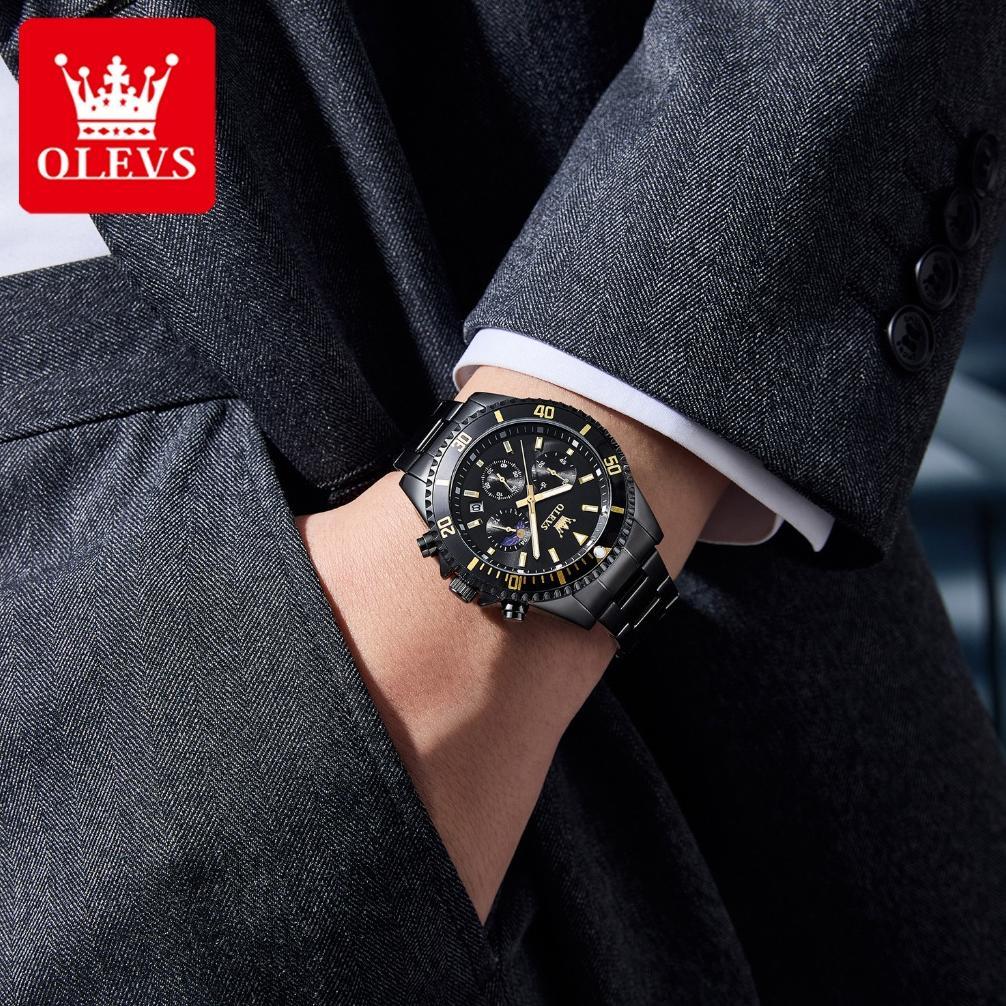 TERMURAH OLEVS JAM TANGAN PRIA ANTI AIR ORIGINAL TAHAN KEREN LUXURY LED ANALOG STAINLESS STEEL CHRON