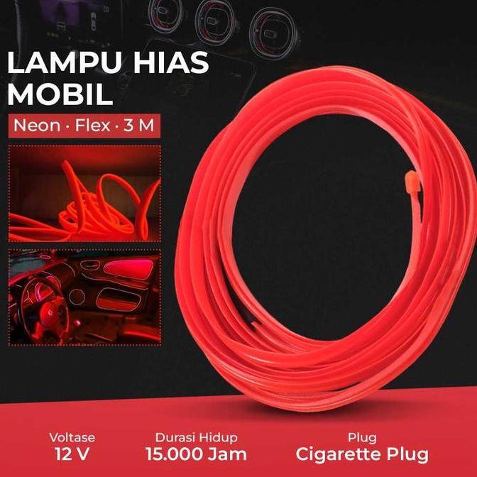 DN43 - Lampu Interior Mobil LED Neon 3 Meter + 12V Inverter - TB307 - Red