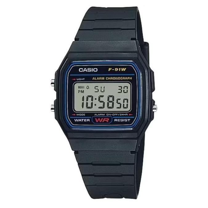 CASIO F-91W-1DG/F-91W-1D/F-91W-1 BLACK RESIN STRAP GARANSI RESMI JAM TANGAN DIGITAL CASIO JAM TANGAN