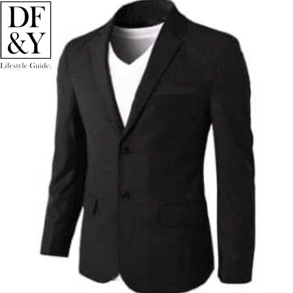 BEST DEALS PRYZA Jas Blazer Pria Hitam Polos Kancing  Dua / Hitam List Putih  / Jas Blazer Kerja Kan