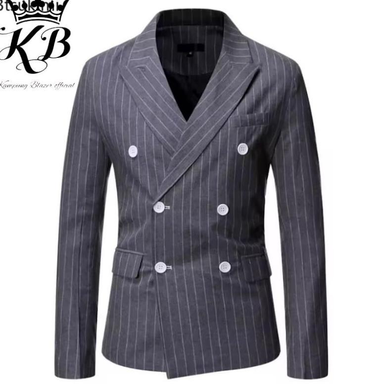 TERBARU Jas Blazer Pria Garis garis Slimfit Kancing 6 Terbaru-Jas Blazer Pria Motif Strip Double bre