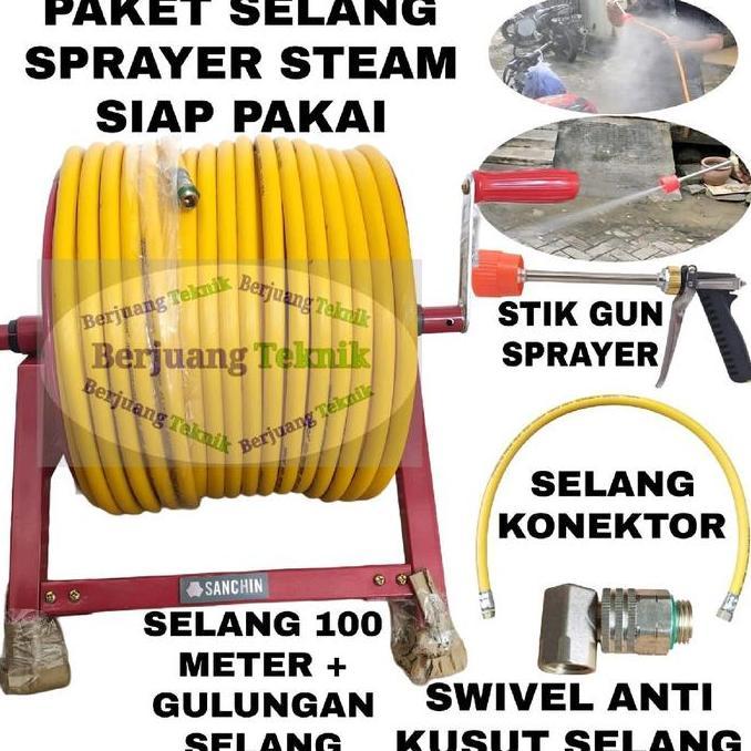 Selang Sprayer, selang steam, selang air 100 meter komplit gulungan dan stik gun sprayer || Selang S