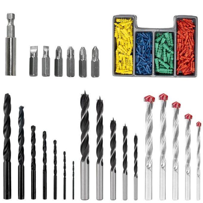 J.LD 300Set Mata bor multifungsi,Mata bor besi 7pcs,Mata bor beton tembok 5pcs,Mata bor kayu 5pcs,Ma