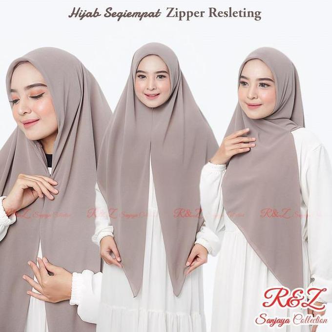 Sanjaya Collection Hijab Segi Empat Zipper Resleting Khimar Ceruty Babydoll Instan R&Z Sanjaya Colle