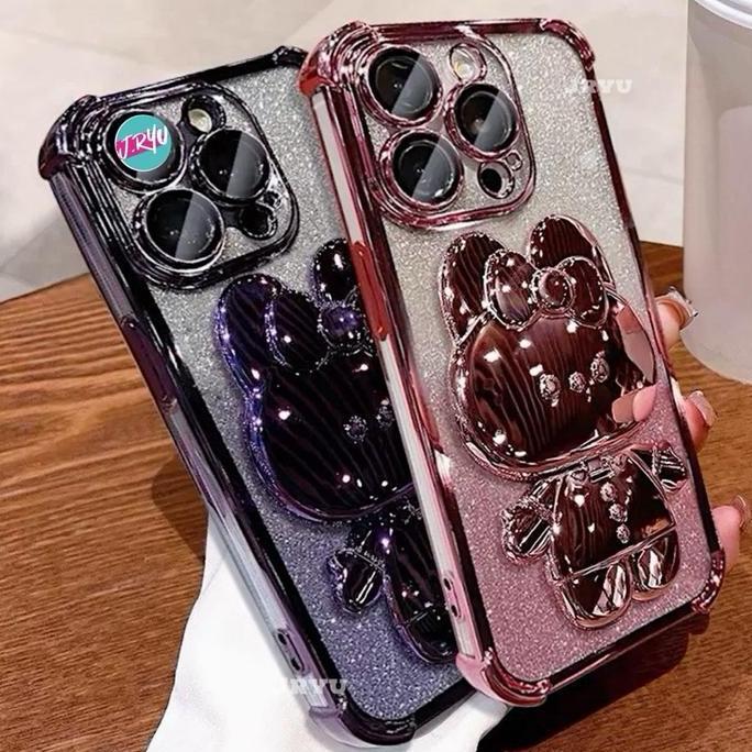 JRYU For Redmi Mirror BUNNY BLINK With Stand Holder Softcase Compatible For Redmi 12 12C 13 13C 13X 