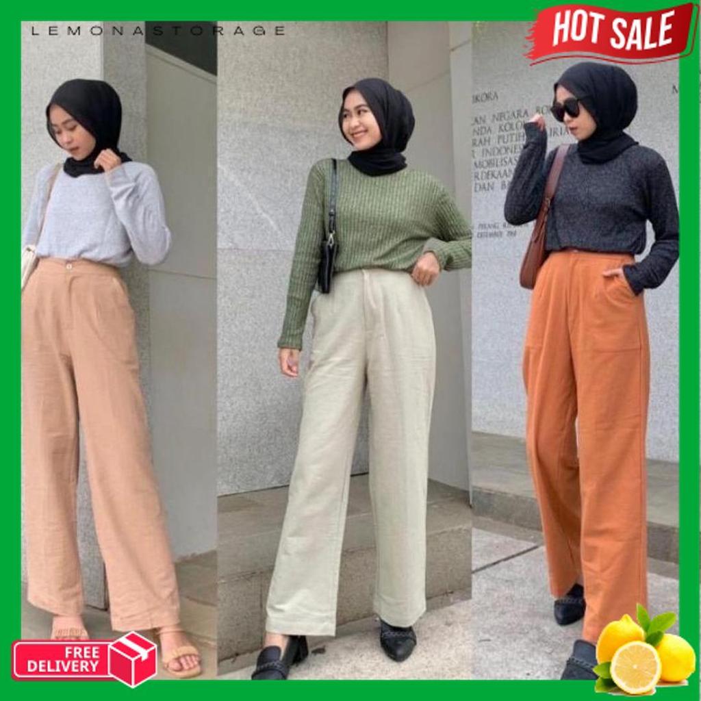 Promo Kulot Linen Highwaist - Celana Kulot Highwaist- Yuka Slim Cullote - Celana Linen Haigwaist - K