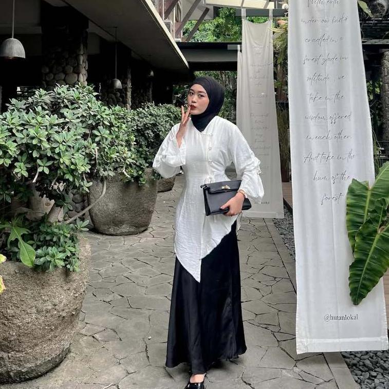 BEST DEALS Pola Wear Aruna Tunik Wanita Linen Kancing Side Bottom Long Asimetris