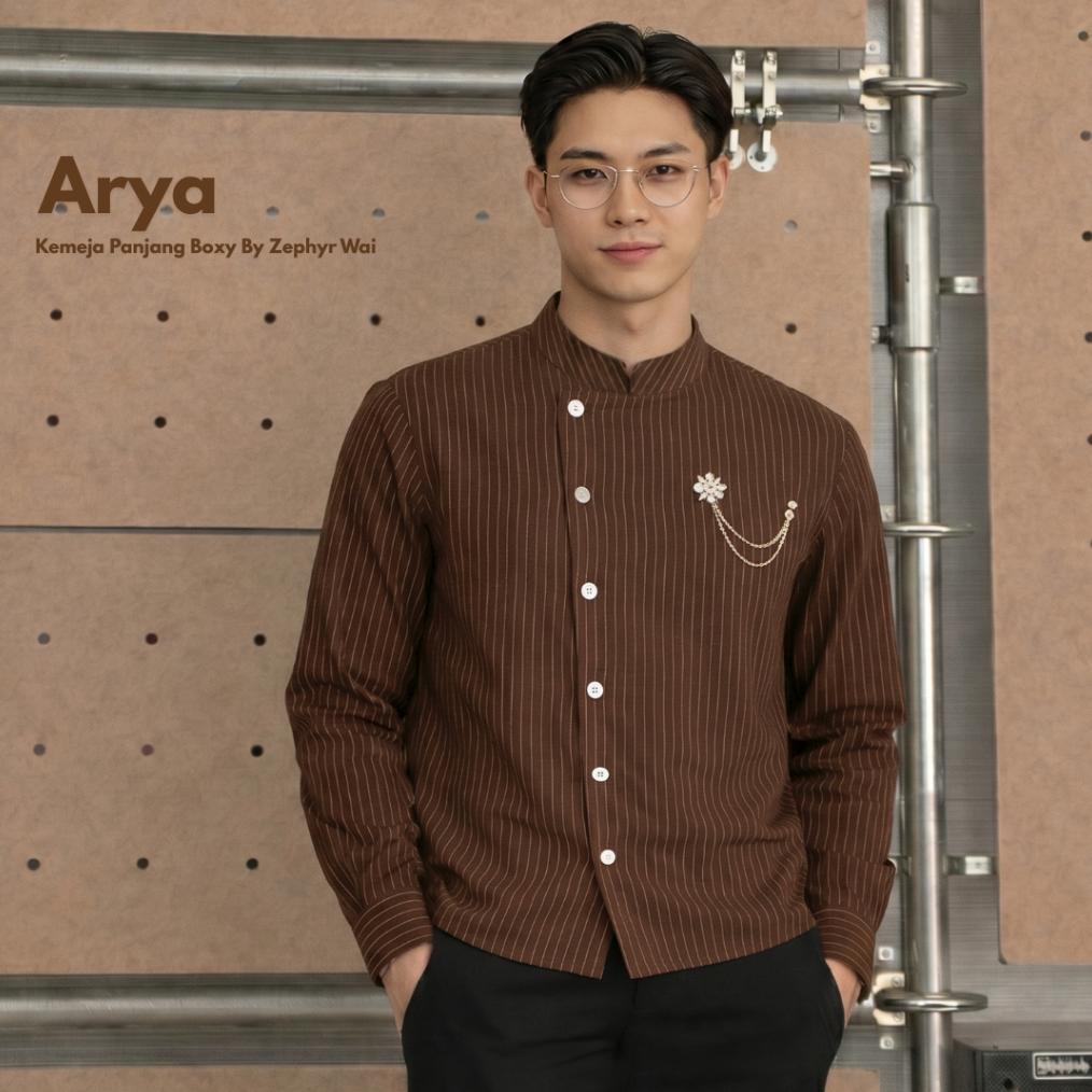 Discount ARYA - Beskap koko kemeja boxy lengan panjang moderen baju formal stripe pria raya lebaran 