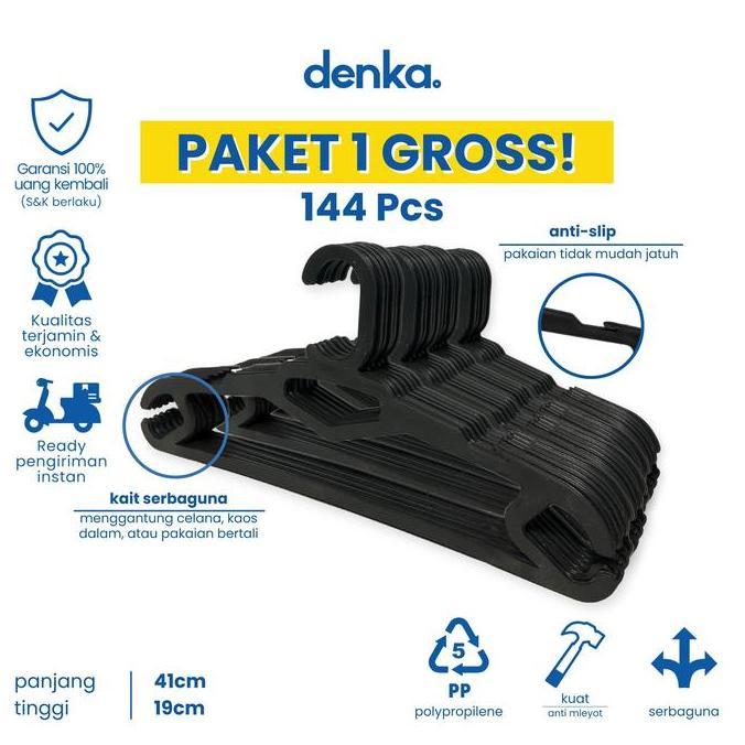HARGA PABRIK - Isi 144 Pcs Hanger Gepeng Gantungan Baju Celana Plastik Tebal & Lentur Dewasa Jemuran