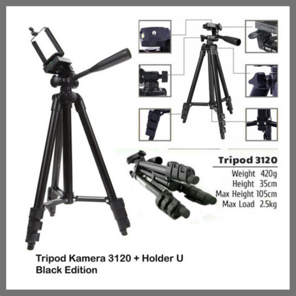 PROMO Tripod 3120 Tinggi1 Meter With Hp Stabilizer Stand Holder Handphone, Camera Konten Kreator