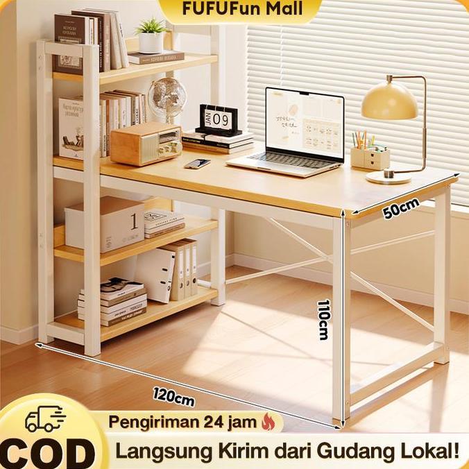 BEST PRICE - FUFUFun Meja Kerja Meja Belajar Meja Komputer Meja Kantor Meja dengan Rak dan Laci Kayu