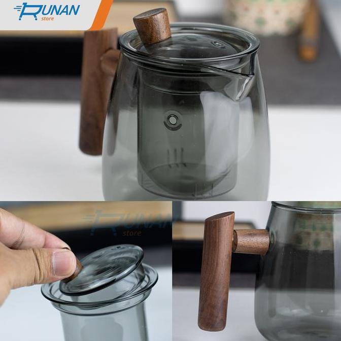 khotim.cz- Teko Teh Kaca Infuser Tahan Panas Gagang Kayu Teko Saringan Teh Diskon